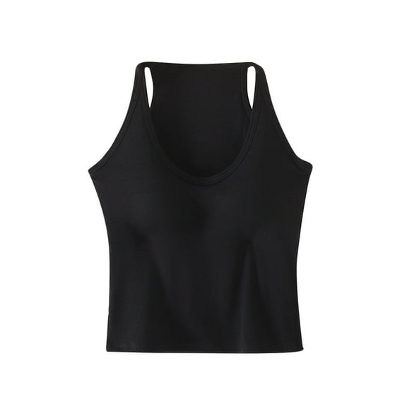 Racerback Tank Tops for Women Built in Bra Sleeveless Crop Top Deep V Neck Stretchy Slim Fitted Undershirts