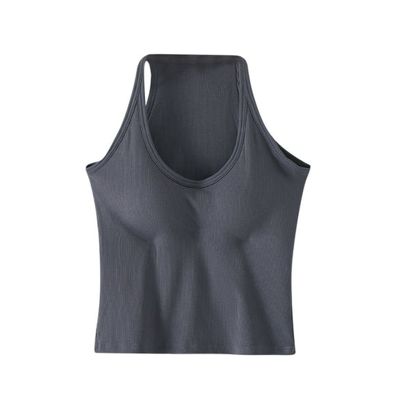 Racerback Tank Tops for Women Built in Bra Sleeveless Crop Top Deep V Neck Stretchy Slim Fitted Undershirts