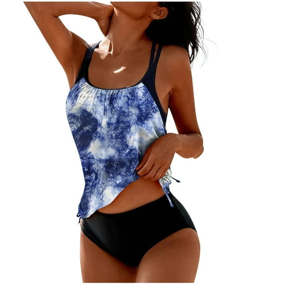Racerback Tankini Swimsuit for Women Tie Dye Tankini Swimsuits Color Block Swimsuit with Shorts Plus Size Swimsuit for Women