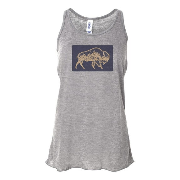 "Racerback, Vintage Tank, Mountain Buffalo, Bison Tank Top, Bison Shirt, Soft Bella T, Mountain Shirt, Wildlife Tee, Boho Shirt, Mountains, Athletic Grey, LARGE"