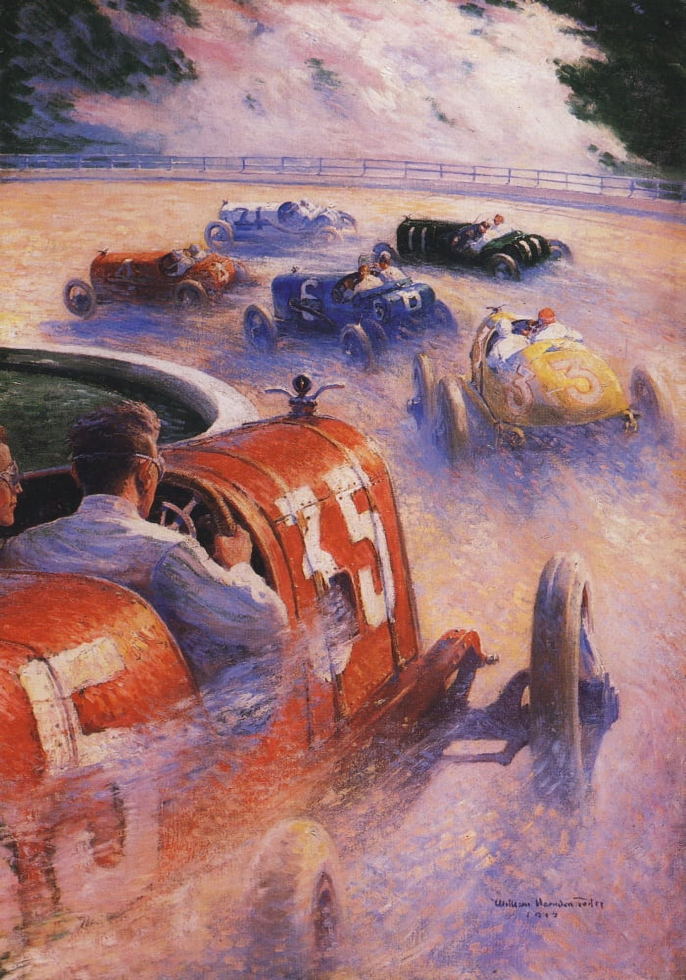 Racers at Speed 1917 Canvas Art - William Harnden Foster (18 x 24)