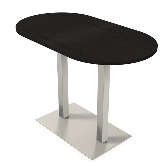 Racetrack Bistro Height Meeting Table Double Metal Base 34x70 Bar Table