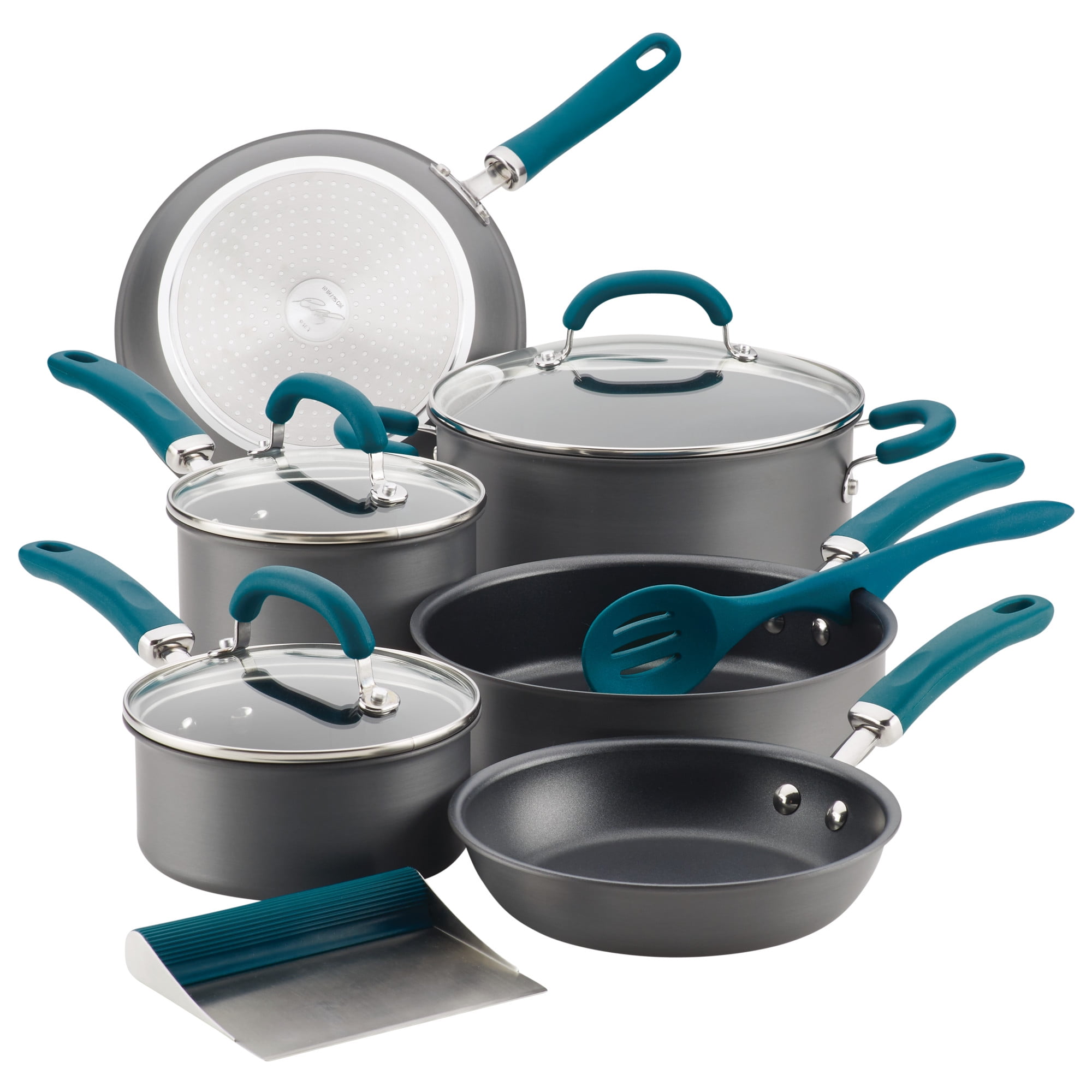 Nutrichef Nccw11bl-dg 11 Piece Nonstick Ceramic Coating Elegant Lines  Pattern Kitchen Cookware Pots And Pan Set With Lids And Utensils, Teal Blue  : Target