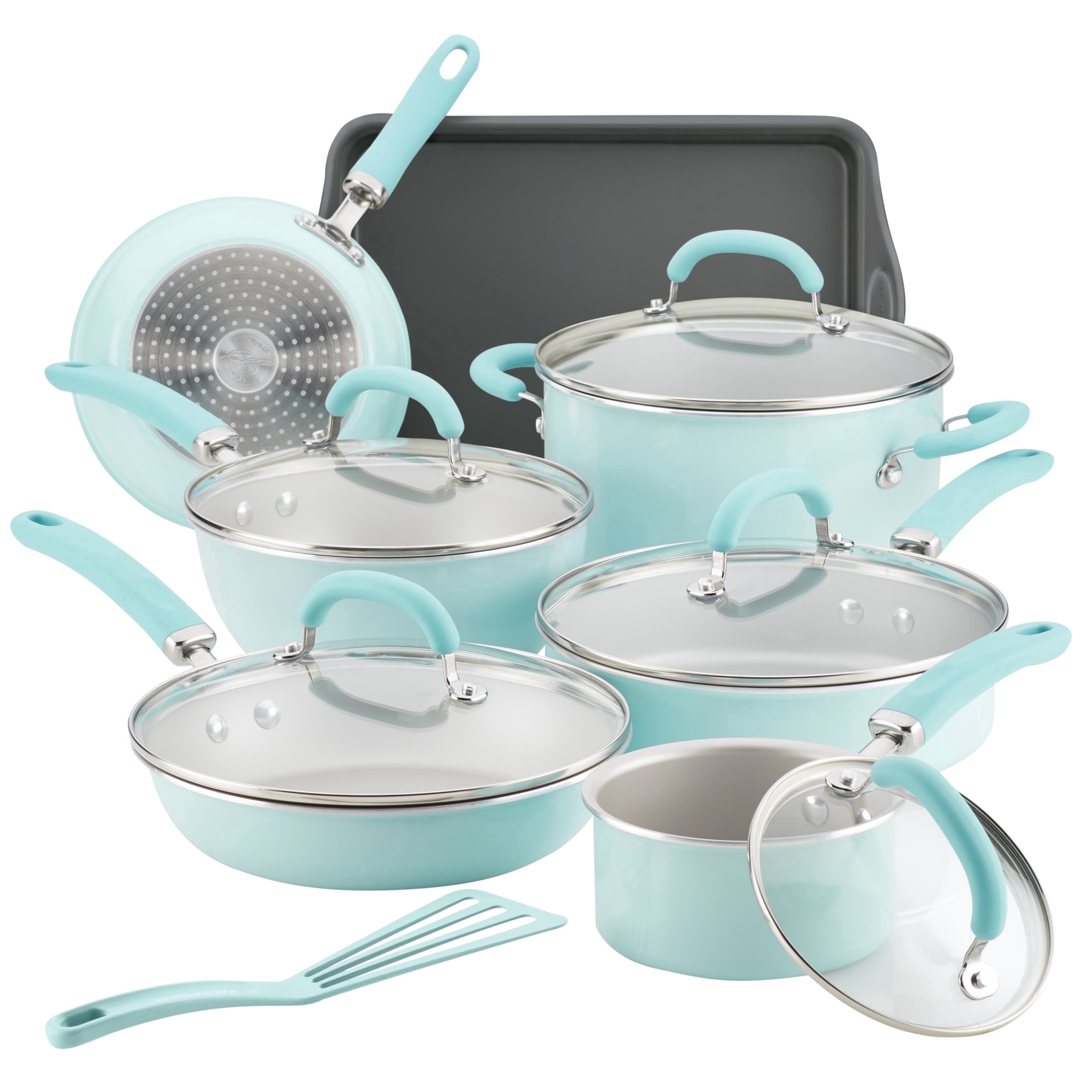 Rachael Ray 13 Pc Create Delicious Aluminum Nonstick Cookware Set, Light Blue Shimmer