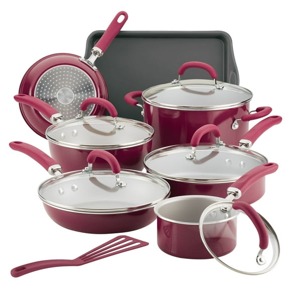 Rachael Ray 13 Piece Create Delicious 11 Piece Nonstick Pots and Pans, Burgundy