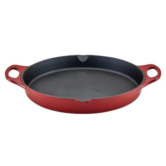 Rachael Ray 14” Nonstick Cast Iron Skillet with Side Handles, Red