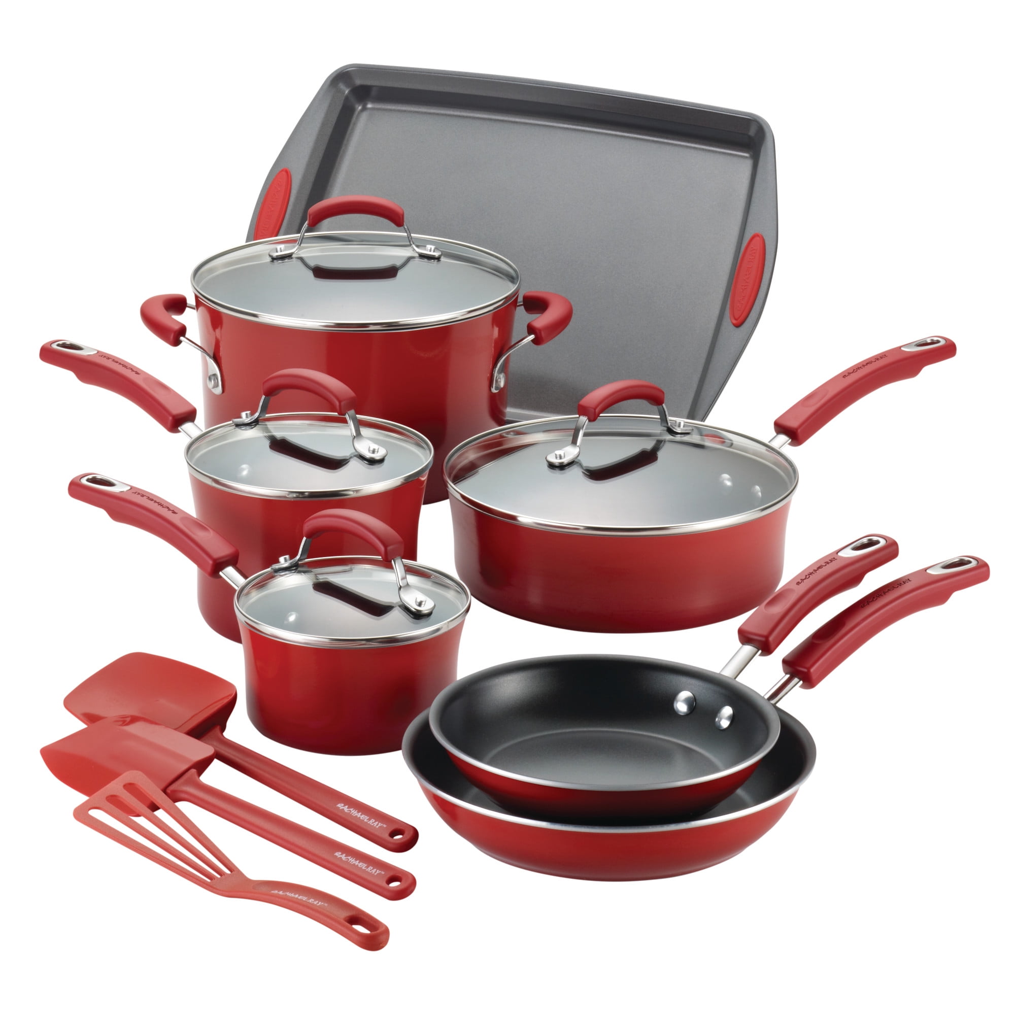 Rachael Ray 14-Piece Classic Bright's Nonstick Pots and Pans Set, Cookware  Set with Bakeware and Utensils, Gradient Orange 