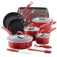 thumbnail image 1 of Rachael Ray 14-Piece Classic Brights Hard Enamel Nonstick Pots and Pans Set/Cookware Set, Red, 1 of 12