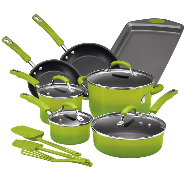 Rachael Ray 14-Piece Pots and Pans Set/Cookware Set, Green Gradient 