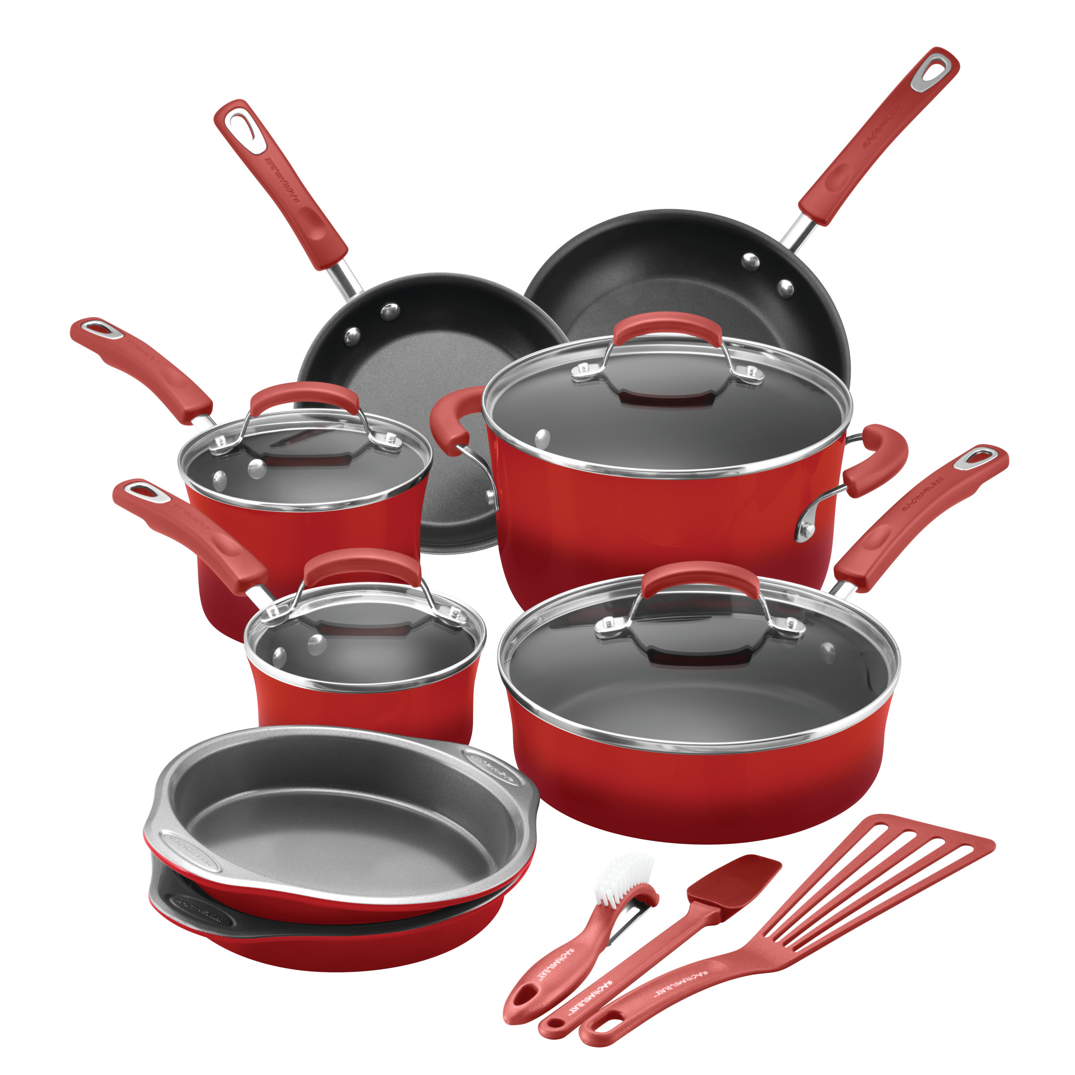 Rachael Ray 15Piece Hard Enamel Aluminum Nonstick Cookware Set, Gray