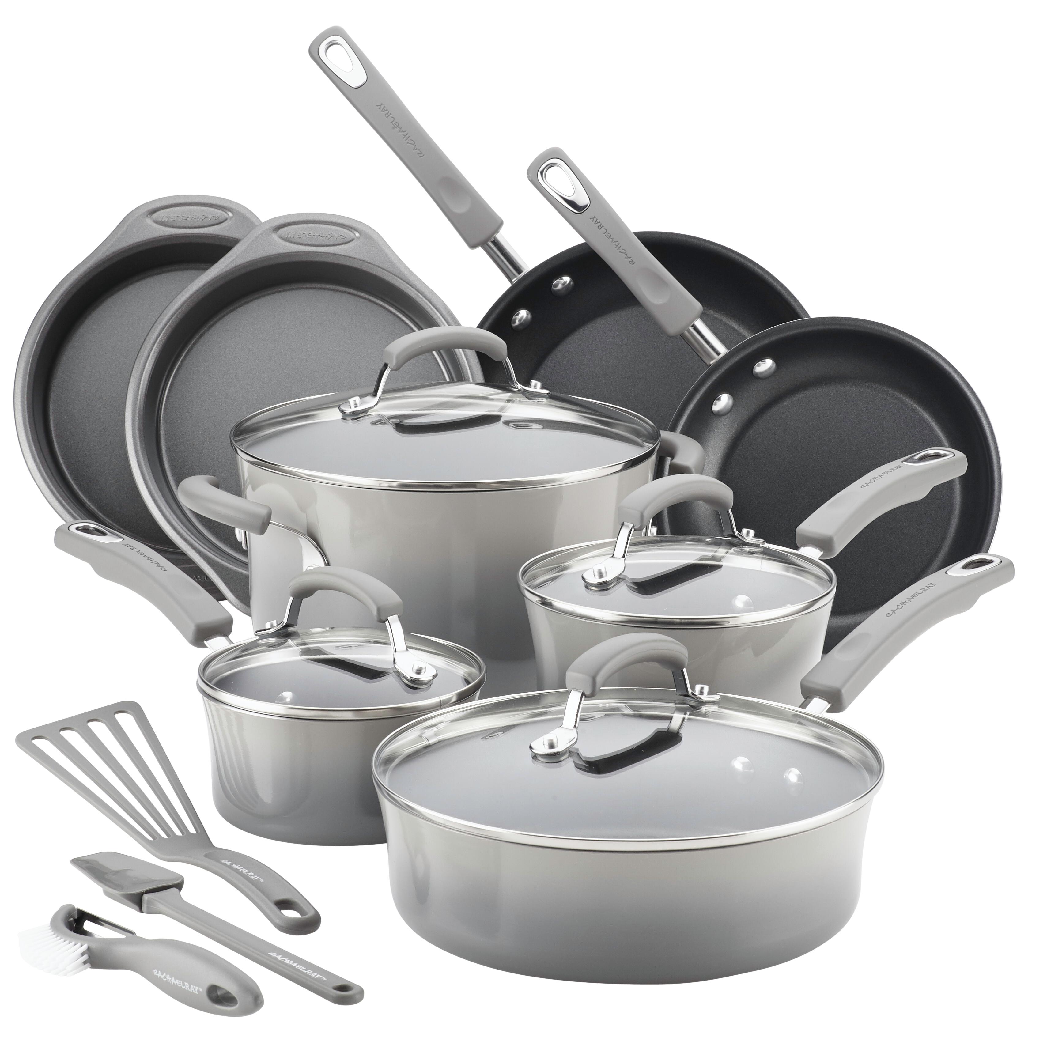Rachael Ray Cityscapes Porcelain Enamel Nonstick Cookware Set, Sea Salt