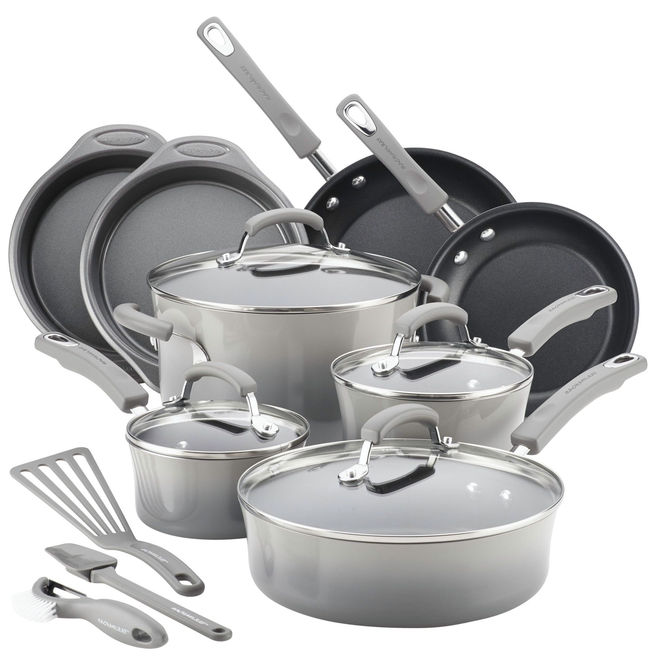 Rachael Ray 15 Piece Hard Enamel Nonstick Pots and Pans Set, Gray - image 1 of 15