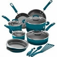 thumbnail interactive-video image 1 of Rachael Ray 15-Piece Nonstick Pots and Pans Set/Cookware Set, Marine Blue, 1 of 7