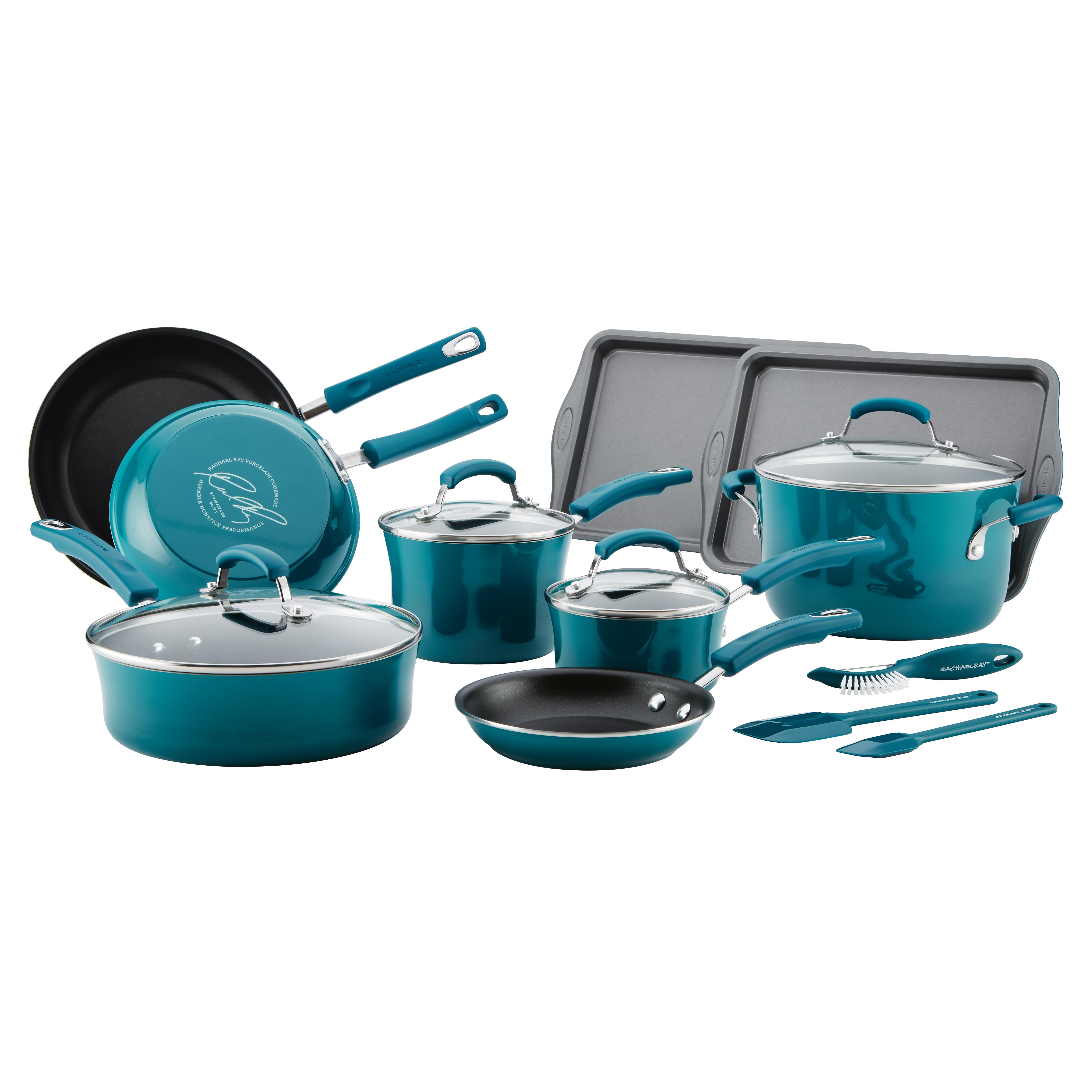 Rachael Ray 15-Piece Nonstick Pots and Pans Set/Cookware Set, Marine Blue Cookware  Set Non