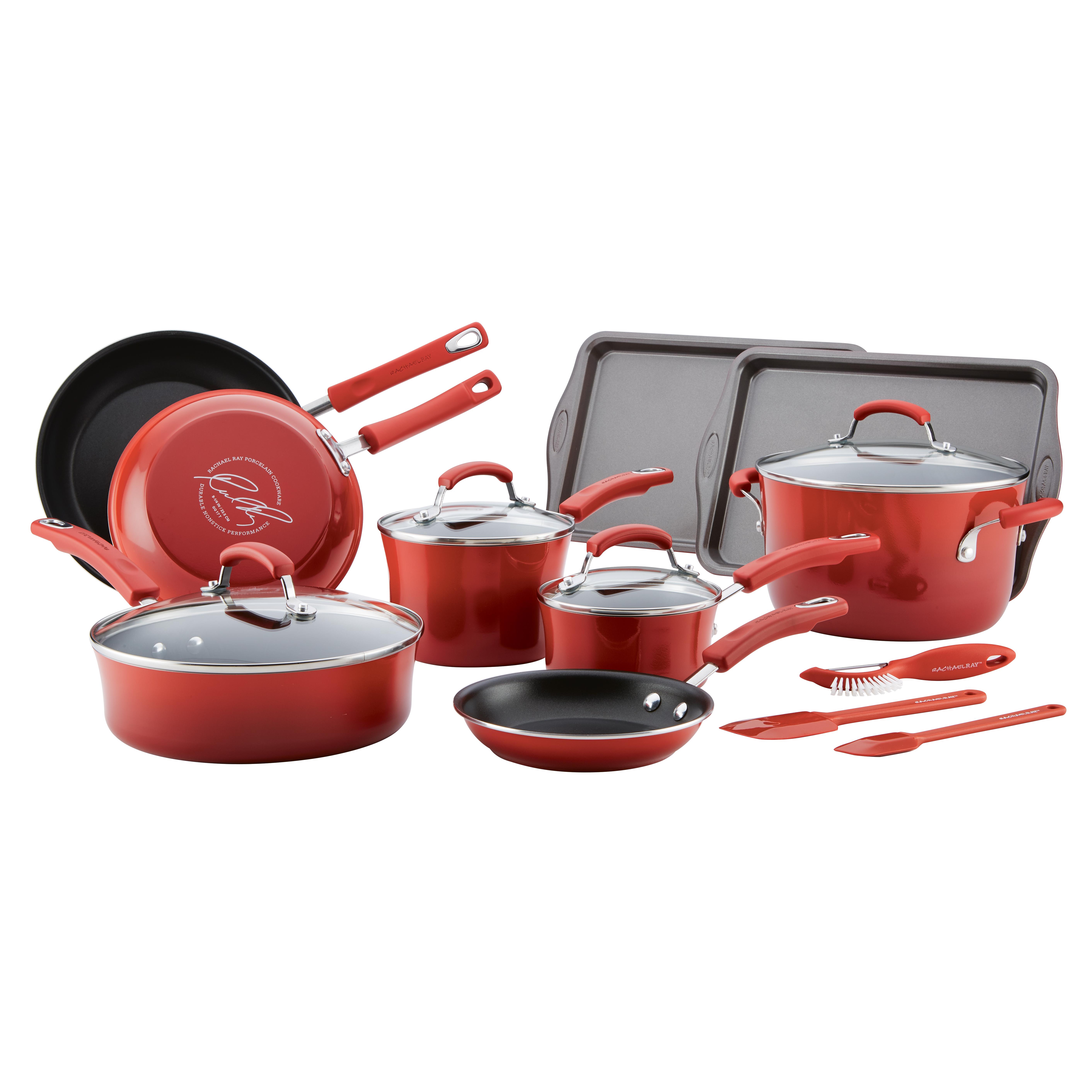 Rachael Ray 16-Piece Classic Brights Porcelain Nonstick Pots and Pans/Cookware Set, Red - image 1 of 6