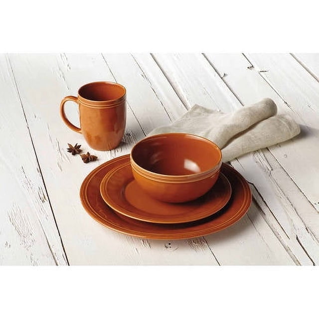 Rachael Ray 16-Piece Cucina Stoneware/Ceramic Dinnerware Set, Pumpkin ...