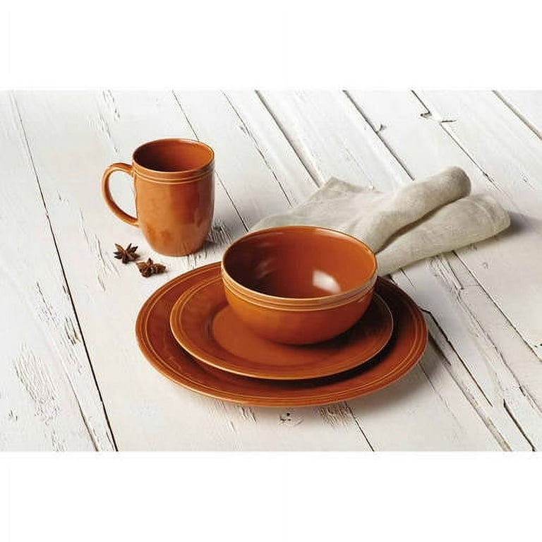 Rachael Ray 16 Piece Cucina Stoneware Ceramic Dinnerware Set Pumpkin Orange Walmart