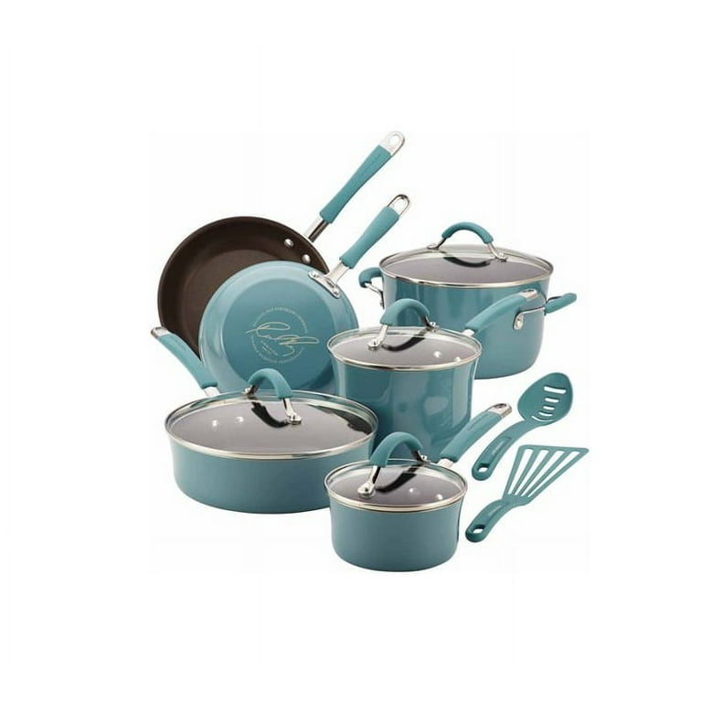 Rachael Ray Cucina Hard Porcelain Enamel Nonstick Cookware Pots and Pans  Set, 12-Piece, Agave Blue 