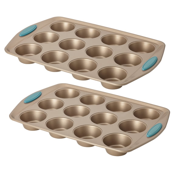 Rachael Ray 2-Piece Cucina Bakeware Nonstick Muffin Pan Set, Agave Blue