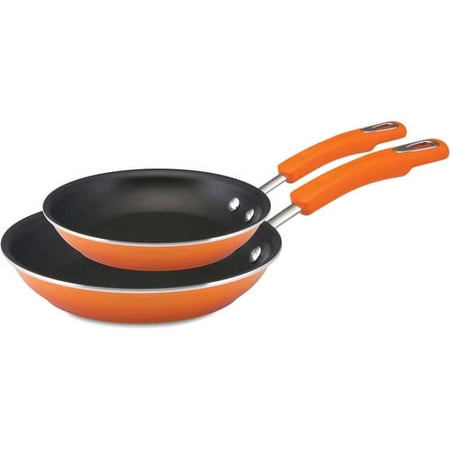 Rachael Ray 2-Piece Porcelain Enamel 9.25" & 11" Non-Stick Frying Pans/Fry Pans/Skillet Set, Orange