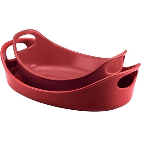 Rachael Ray 2-Piece Stoneware Bubble & Brown Baker Set, Red