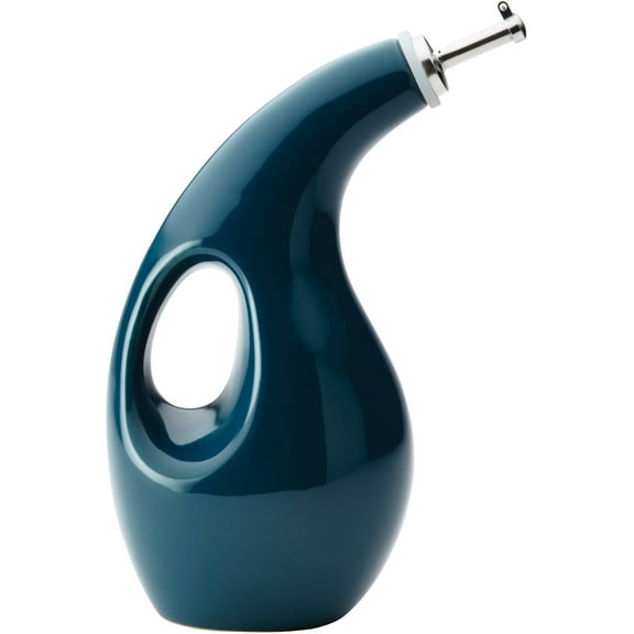 Rachael Ray 24-Ounce Stoneware EVOO Olive Oil Bottle Dispenser with Spout, Marine Blue