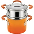thumbnail image 1 of Rachael Ray 3-Quart Classic Brights Hard Enamel Nonstick Saucepot and Steamer Insert Set with Lid, Two-Tone Orange, 1 of 7