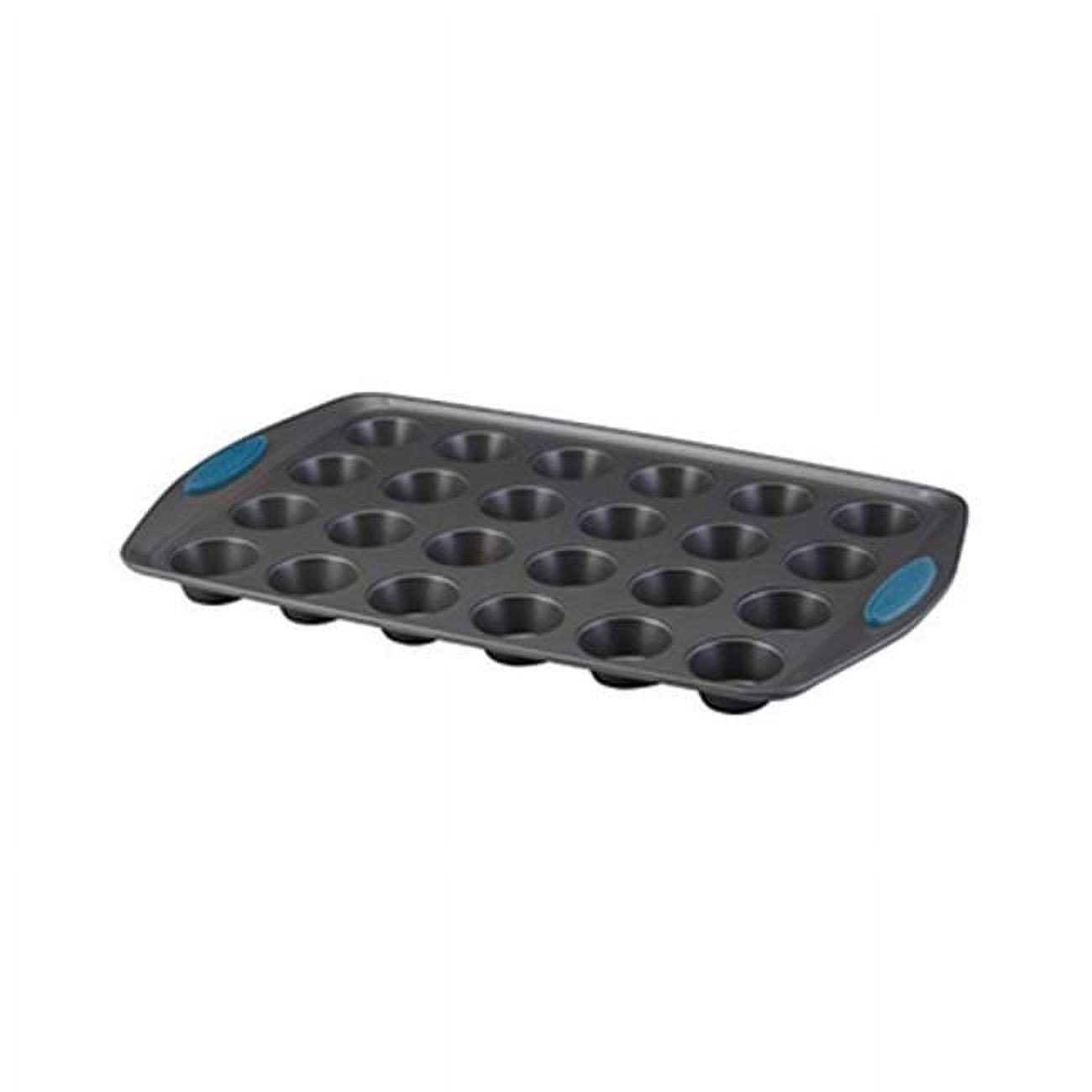 Rachael Ray 47961 Yum-o Nonstick Bakeware 24-Cup Oven Lovin Mini Muffin Pan, Gray with Marine Blue Handles