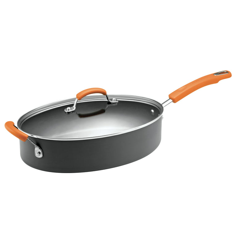 Rachael Ray 5-Quart Hard-Anodized Oval Sauté Pan Nonstick with Lid, Gray  and Orange 