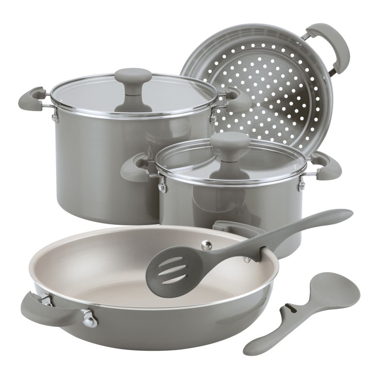 8-Piece Titanium Non-Stick Cookware Set in Gray with Glass Lids - Bed Bath  & Beyond - 32951322