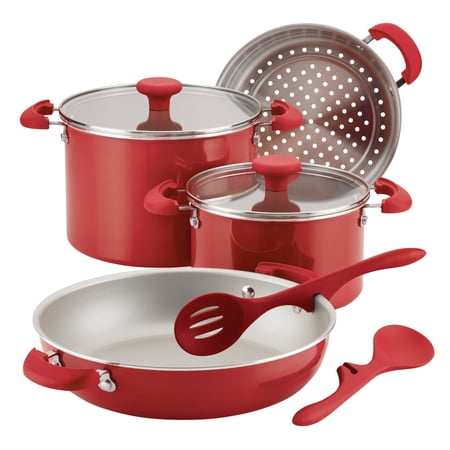 Rachael Ray 8 Piece Get Cooking! Stackable Nonstick Pots and Pans, Red
