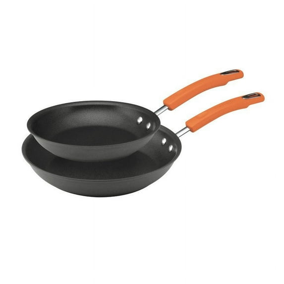 Rachael Ray 9.25 and 11.5-Inch Hard-Anodized Nonstick Frying Pans/Fry Pans/Skillets, Gray with Orange Handles