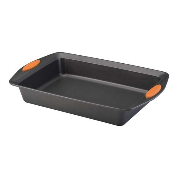 Rachael Ray 9 x 13-Inch Nonstick Bakeware Rectangle Cake Pan, Gray with Orange Handles