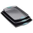 thumbnail image 1 of Rachael Ray Bakeware Nonstick Cookie Pan Set, 3-Piece, Gray with Agave Blue Grips, 1 of 8