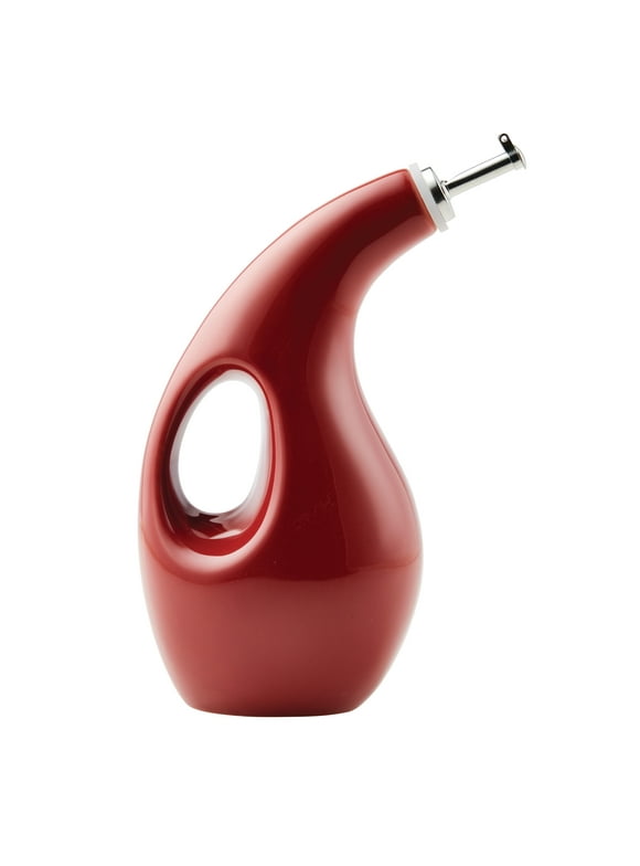 Rachael Ray Ceramic EVOO Oil and Vinegar Dispensing Bottle, 24-Ounce, Cranberry Red