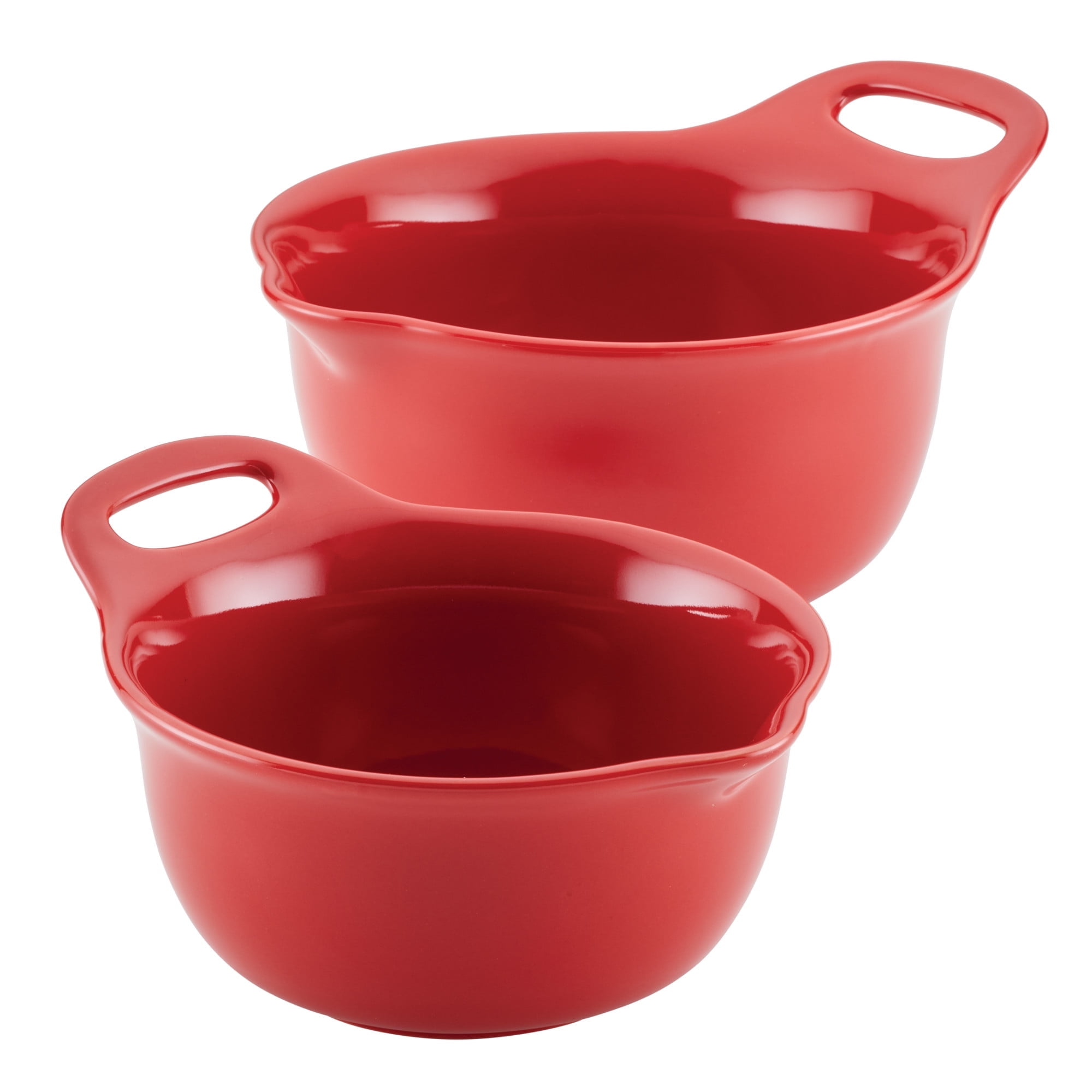 Red Ceramic Nesting Mixing Bowl Set with Pour Spouts