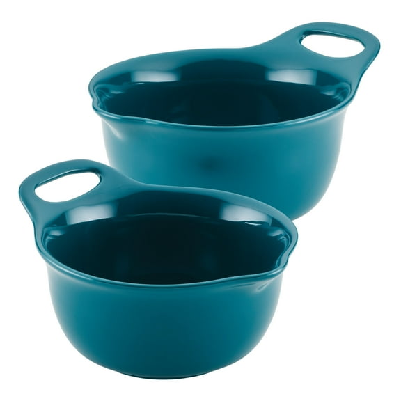 Rachael Ray Ceramic Mixing Bowl Set, 2-Piece, Teal