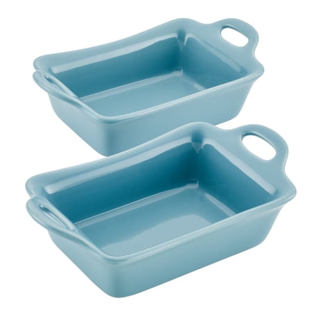 Rachael Ray Ceramics 2 Piece Rectangular Au Gratin Baking Dish, Agave Blue