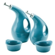 Rachael Ray Ceramics EVOO and Ramekin Dipper Set, 4-Piece, Agave Blue