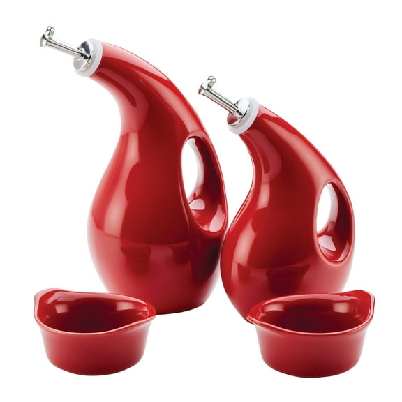 Rachael Ray Ceramics EVOO and Ramekin Dipper Set, 4-Piece, Red