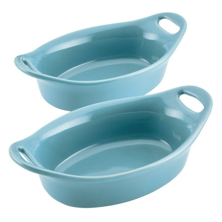 Rachael Ray Ceramics Oval Au Gratin Set, 2-Piece, Agave Blue