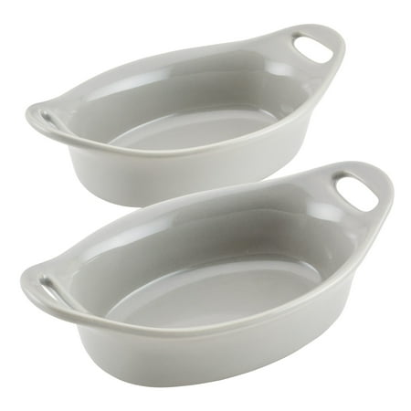 Rachael Ray Ceramics Oval Au Gratin Set, 2-Piece, Light Sea Salt Gray