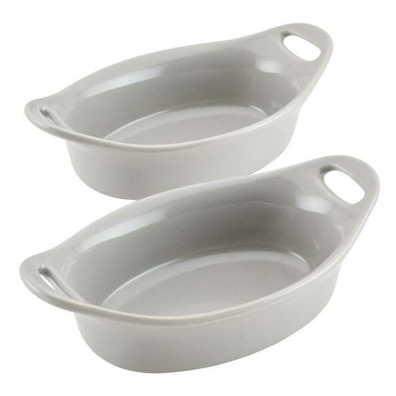 Rachael Ray Ceramics Oval Au Gratin Set, 2-Piece, Light Sea Salt Gray