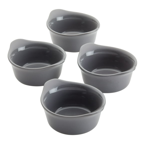 Rachael Ray Ceramics Round Ramekin Dipper Cup Set, 4-Piece, Gray