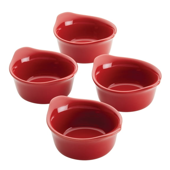 Rachael Ray Ceramics Round Ramekin Dipper Cup Set, 4-Piece, Red