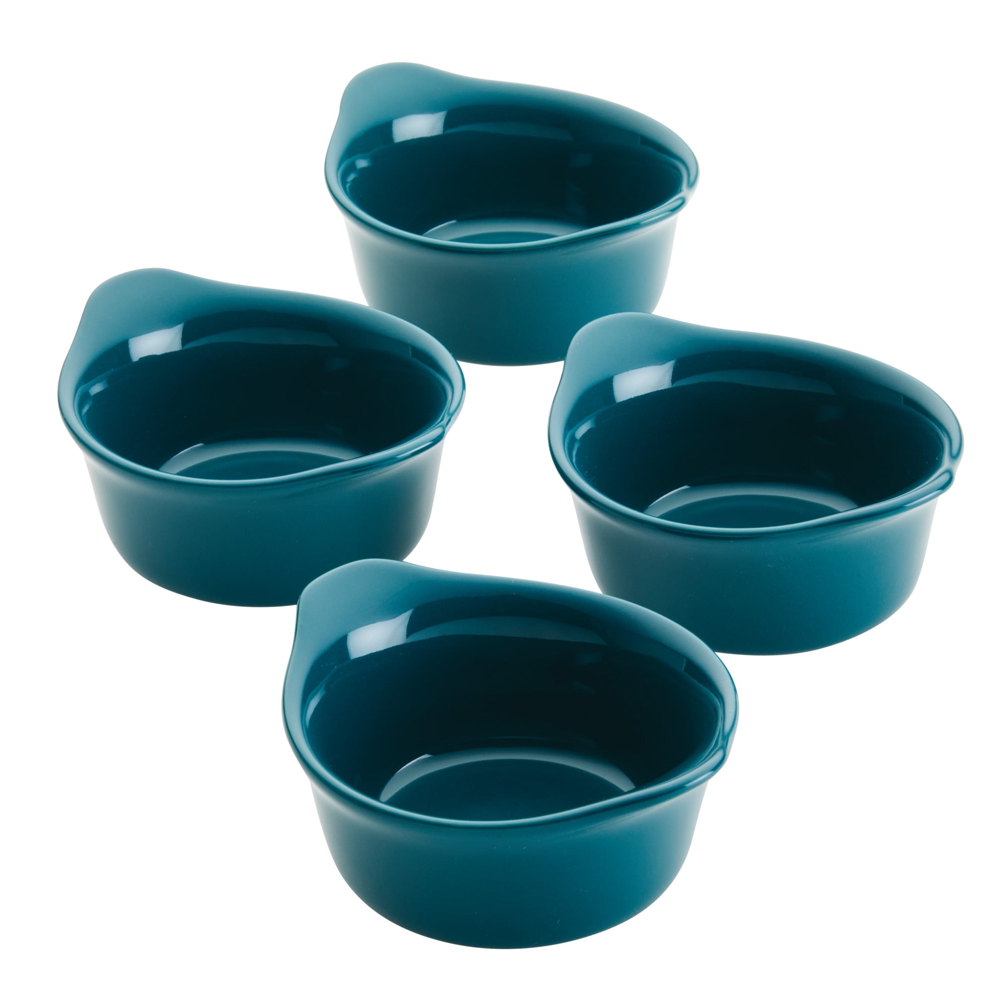Rachael Ray Ceramics Round Ramekin Dipper Cup Set, 4Piece, Teal