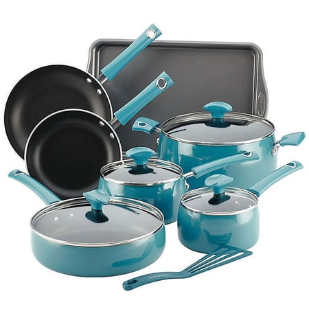 Rachael Ray Cityscapes Porcelain Enamel Nonstick Cookware Set, Turquoise, 12-Piece