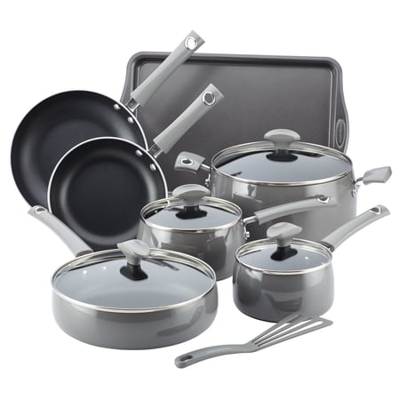 Rachael Ray Cityscapes Porcelain Enamel Nonstick 12 Pc Cookware Set, Sea Salt Gray