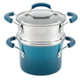 thumbnail image 1 of Rachael Ray Classic Brights Hard Enamel 3 Quart Nonstick Sauce Pot and Steamer Basket Insert Set with Lid, Marine Blue Gradient, 1 of 8