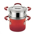 thumbnail image 1 of Rachael Ray Classic Brights Hard Enamel 3 Quart Nonstick Saucepot and Steamer Insert Set with Lid, Red, 1 of 5